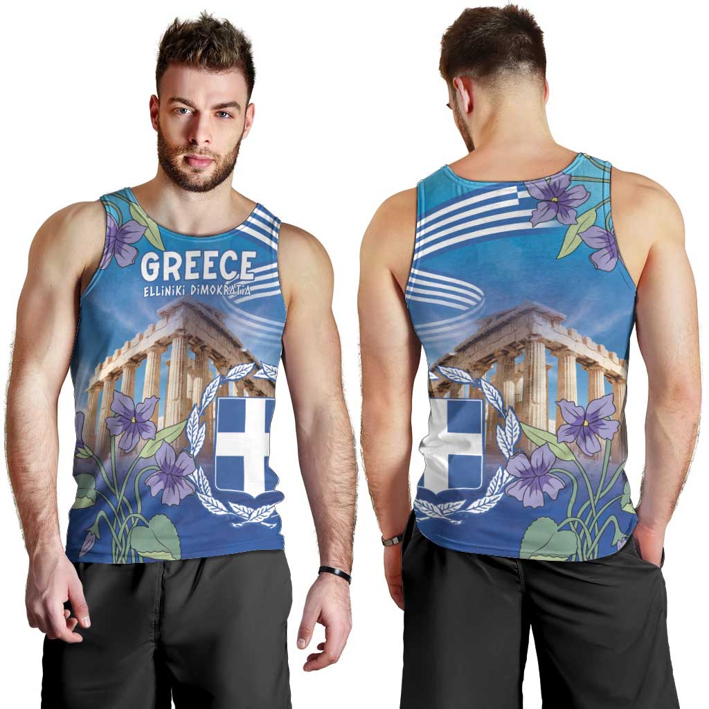 Greece Athens Men Tank Top Viola Odorata with Emblem Design - Wonder Print Shop