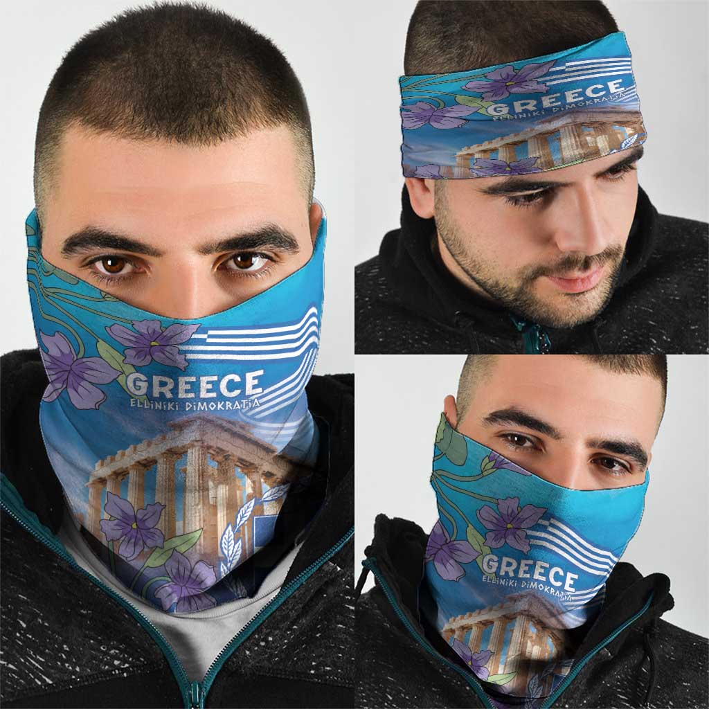 Greece Athens Neck Gaiter Viola Odorata with Emblem Design - Wonder Print Shop