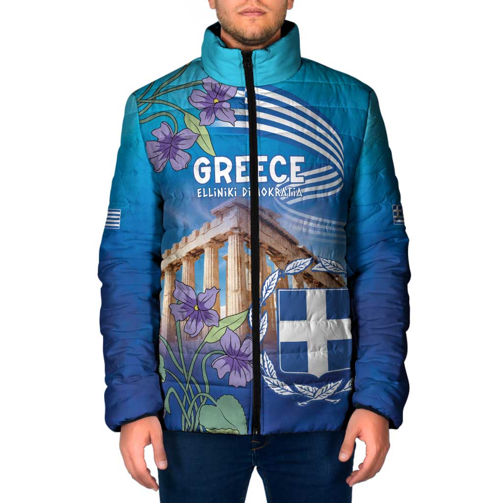 Greece Athens Padded Jacket Viola Odorata with Emblem Design - Wonder Print Shop