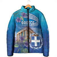 Greece Athens Padded Jacket Viola Odorata with Emblem Design - Wonder Print Shop