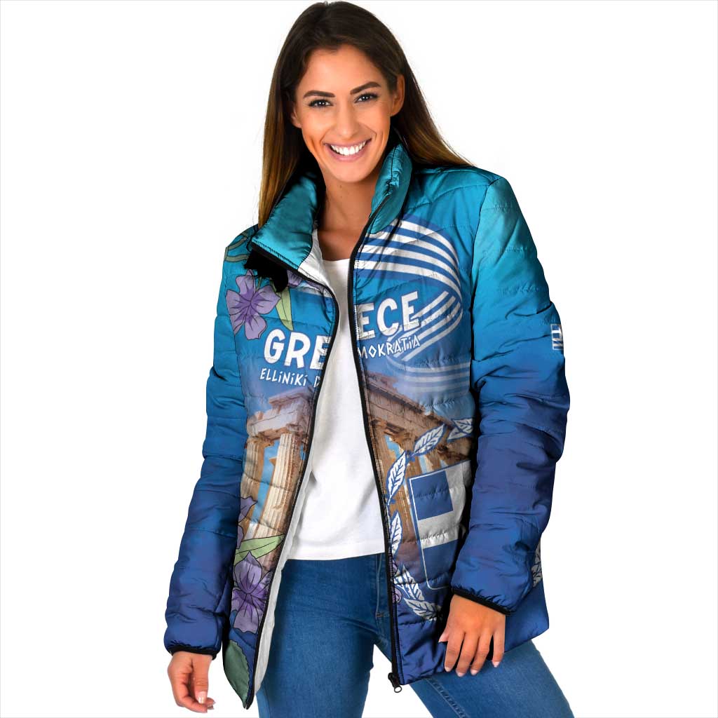 Greece Athens Padded Jacket Viola Odorata with Emblem Design - Wonder Print Shop