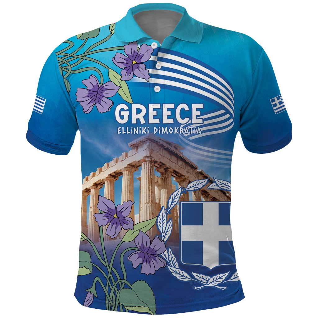 Greece Athens Polo Shirt Viola Odorata with Emblem Design - Wonder Print Shop
