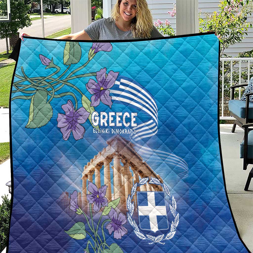 Greece Athens Quilt Viola Odorata with Emblem Design - Wonder Print Shop