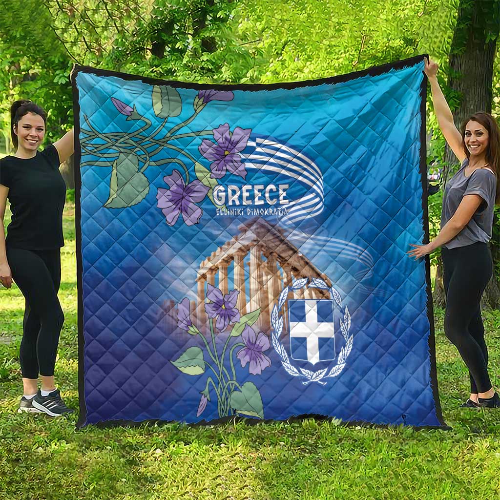 Greece Athens Quilt Viola Odorata with Emblem Design - Wonder Print Shop