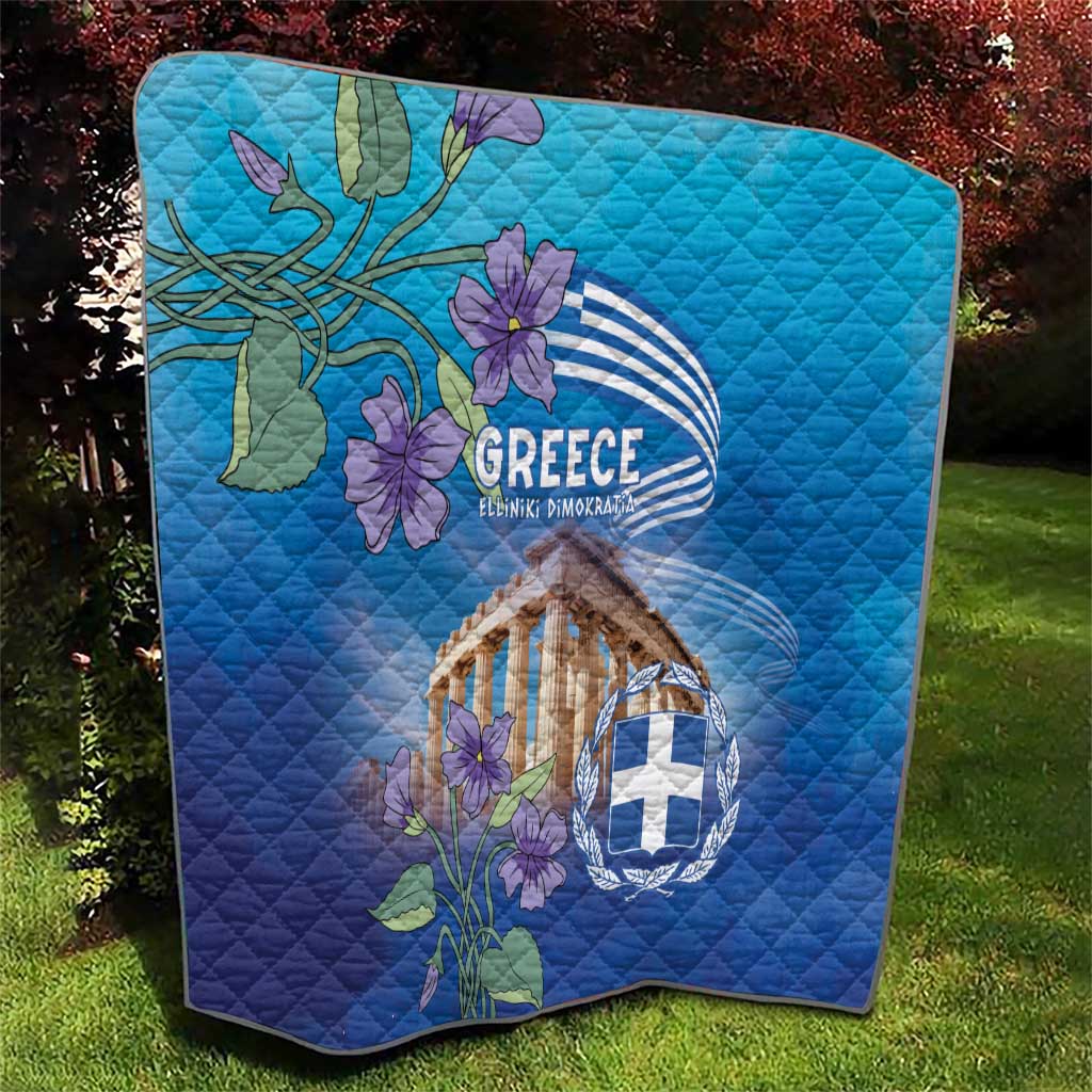 Greece Athens Quilt Viola Odorata with Emblem Design - Wonder Print Shop