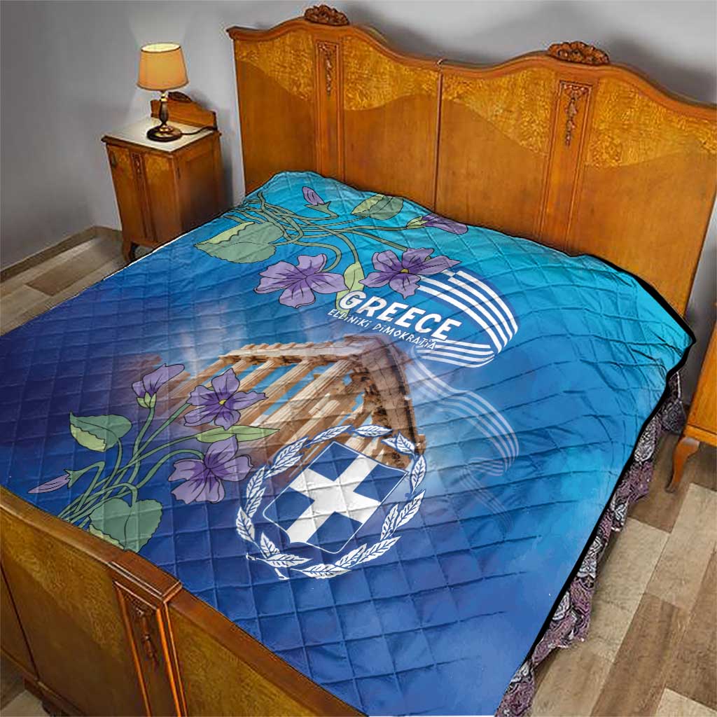 Greece Athens Quilt Viola Odorata with Emblem Design - Wonder Print Shop