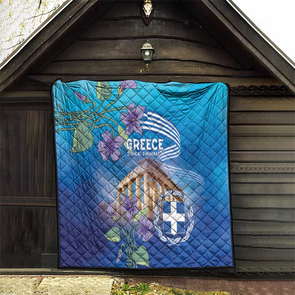 Greece Athens Quilt Viola Odorata with Emblem Design - Wonder Print Shop