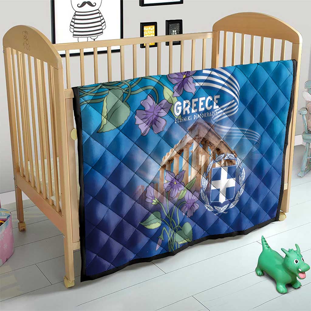 Greece Athens Quilt Viola Odorata with Emblem Design - Wonder Print Shop