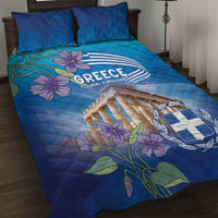 Greece Athens Quilt Bed Set Viola Odorata with Emblem Design - Wonder Print Shop