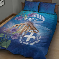 Greece Athens Quilt Bed Set Viola Odorata with Emblem Design - Wonder Print Shop