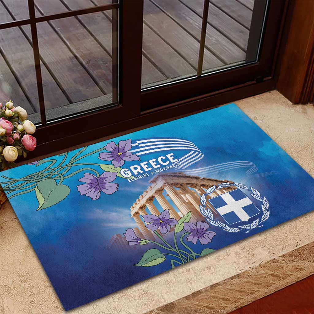 Greece Athens Rubber Doormat Viola Odorata with Emblem Design - Wonder Print Shop