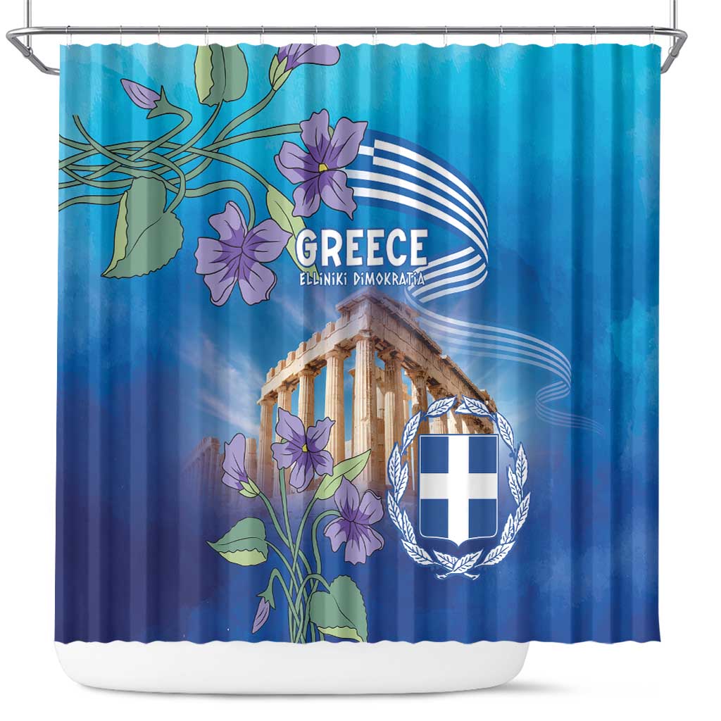 Greece Athens Shower Curtain Viola Odorata with Emblem Design - Wonder Print Shop