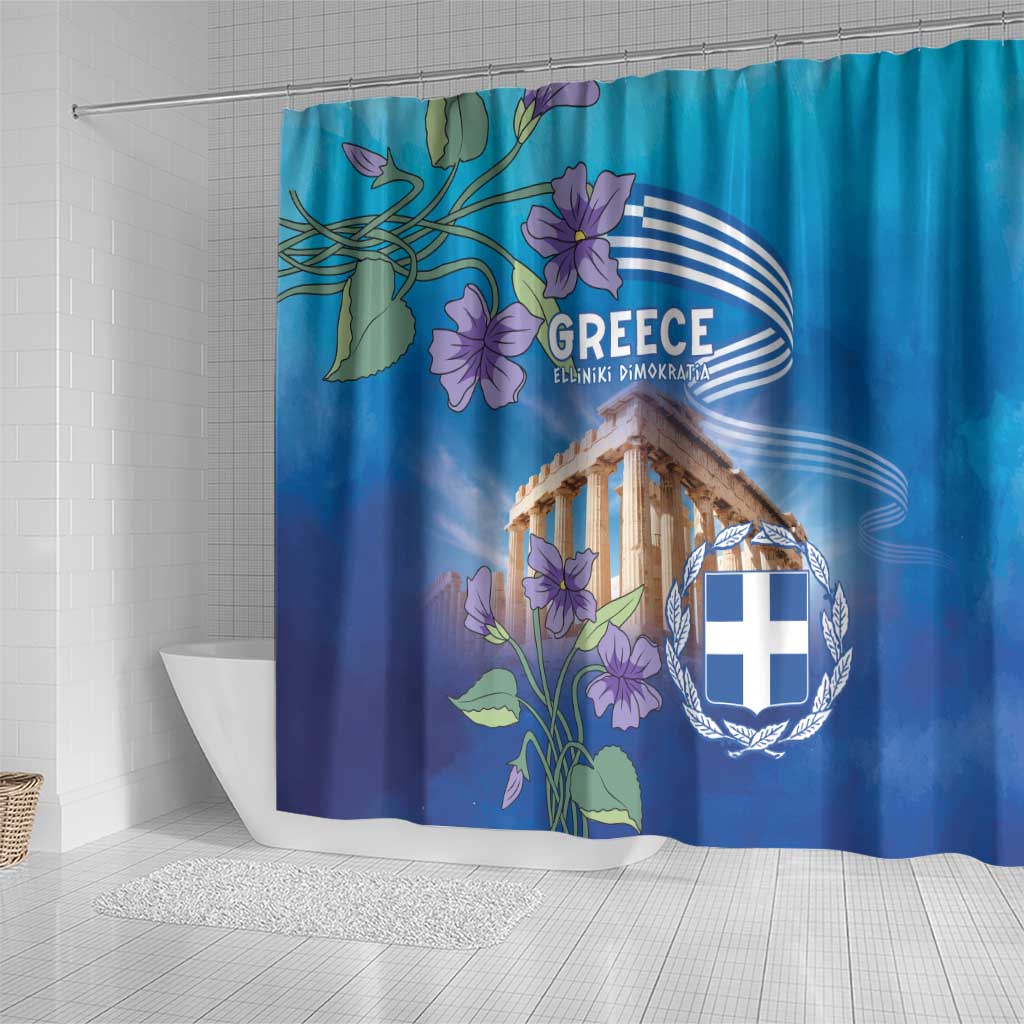 Greece Athens Shower Curtain Viola Odorata with Emblem Design - Wonder Print Shop