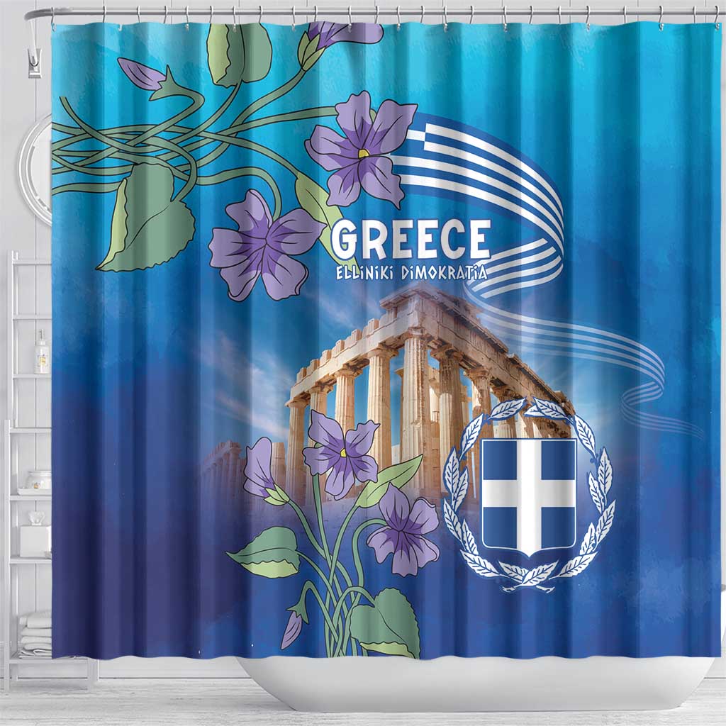 Greece Athens Shower Curtain Viola Odorata with Emblem Design - Wonder Print Shop