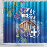 Greece Athens Shower Curtain Viola Odorata with Emblem Design - Wonder Print Shop