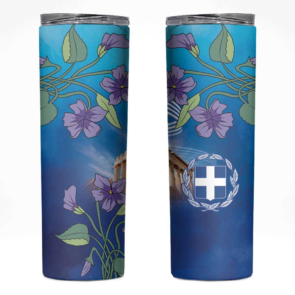 Greece Athens Skinny Tumbler Viola Odorata with Emblem Design - Wonder Print Shop