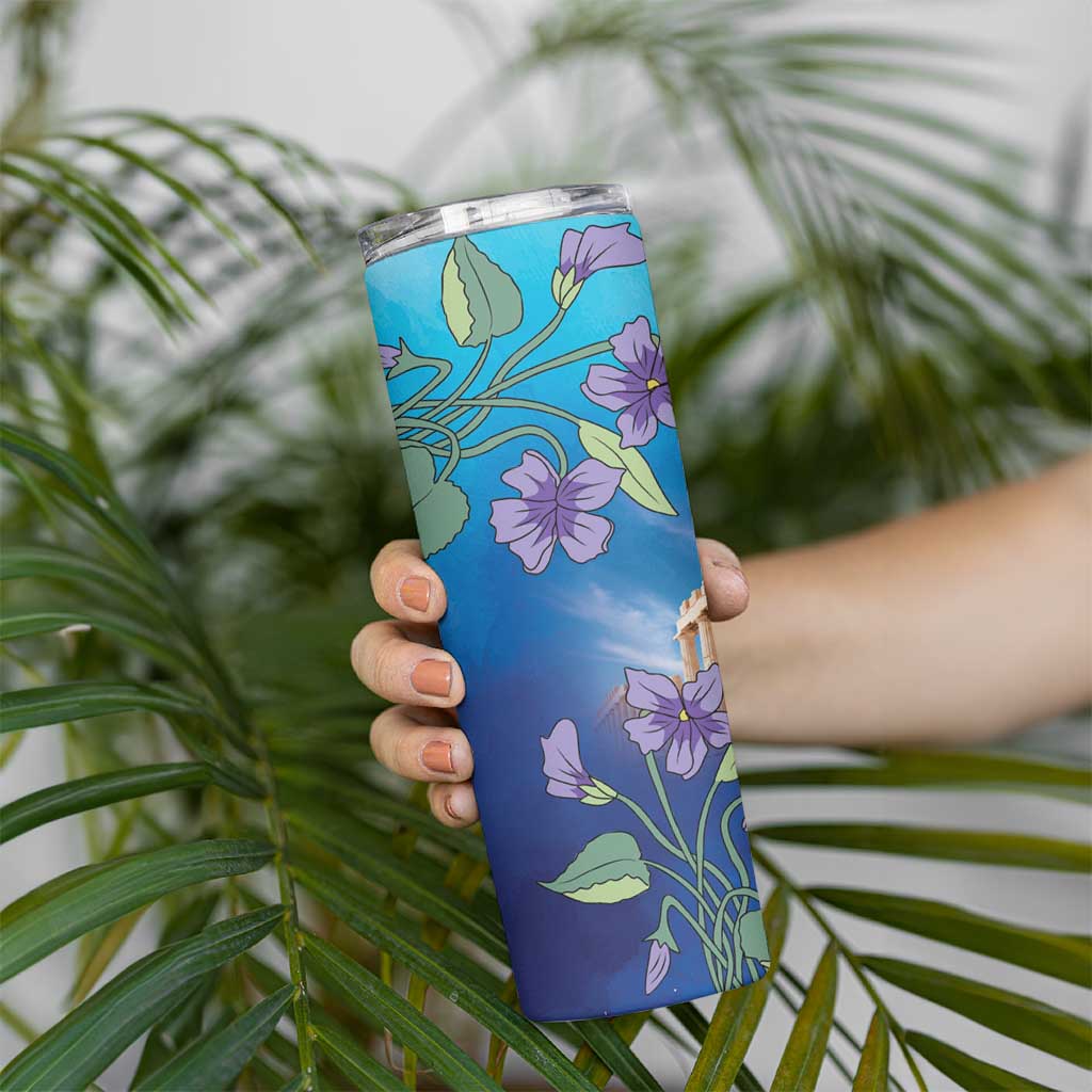 Greece Athens Skinny Tumbler Viola Odorata with Emblem Design - Wonder Print Shop