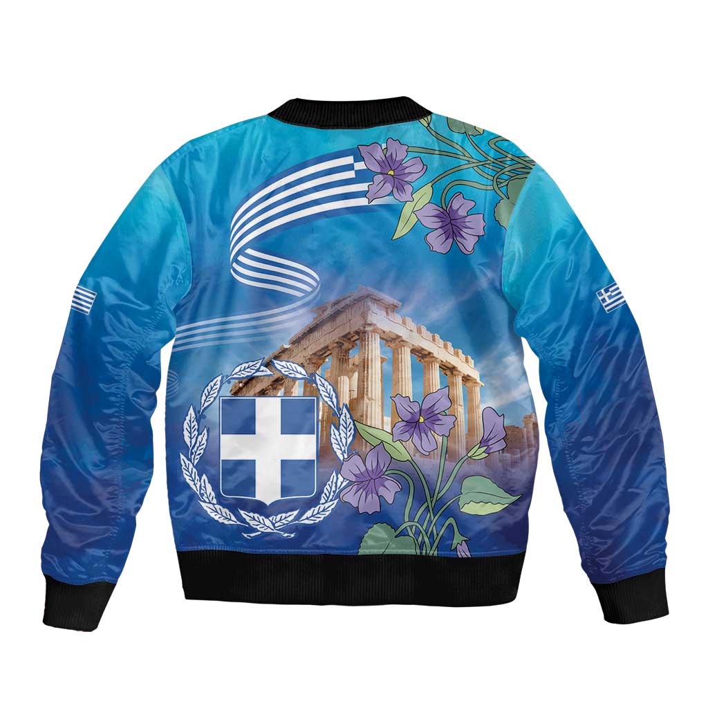Greece Athens Sleeve Zip Bomber Jacket Viola Odorata with Emblem Design - Wonder Print Shop