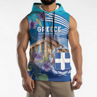 Greece Athens Sleeveless Hoodie Viola Odorata with Emblem Design - Wonder Print Shop