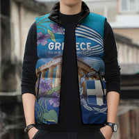 Greece Athens Sleeveless Puffer Jacket Viola Odorata with Emblem Design - Wonder Print Shop