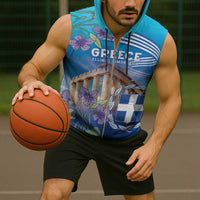 Greece Athens Sleeveless Zip Hoodie Viola Odorata with Emblem Design - Wonder Print Shop