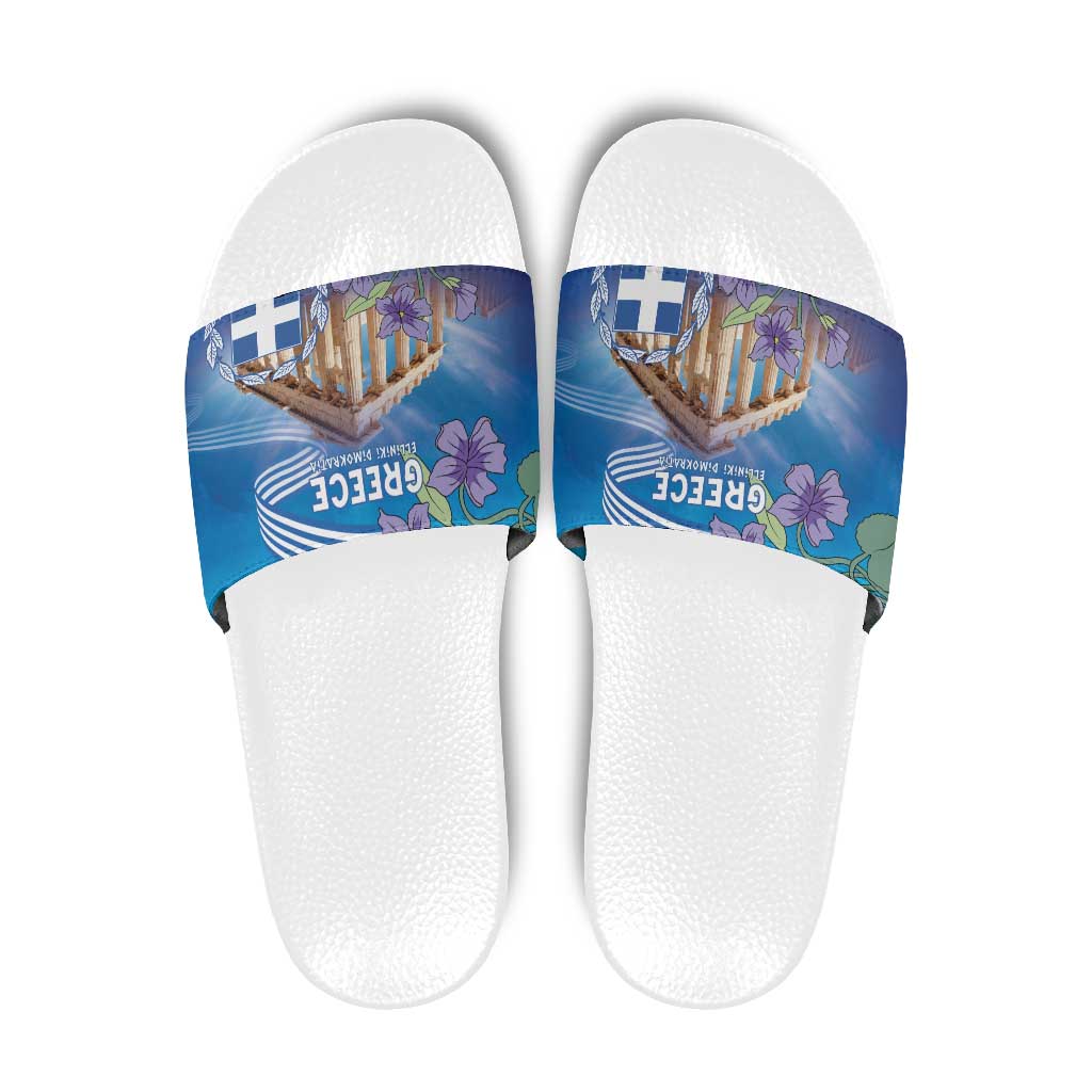 Greece Athens Slide Sandals Viola Odorata with Emblem Design - Wonder Print Shop