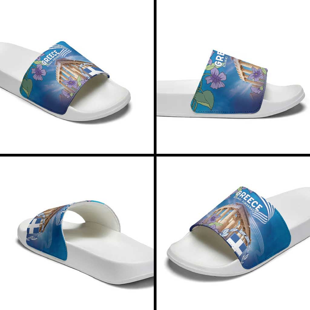 Greece Athens Slide Sandals Viola Odorata with Emblem Design - Wonder Print Shop