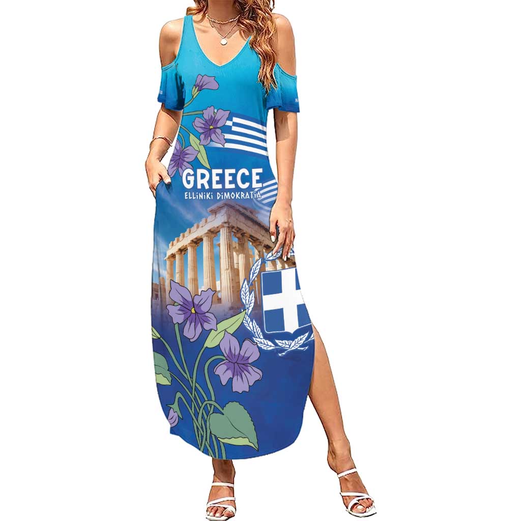 Greece Athens Summer Maxi Dress Viola Odorata with Emblem Design - Wonder Print Shop