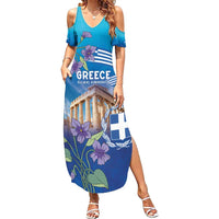 Greece Athens Summer Maxi Dress Viola Odorata with Emblem Design - Wonder Print Shop