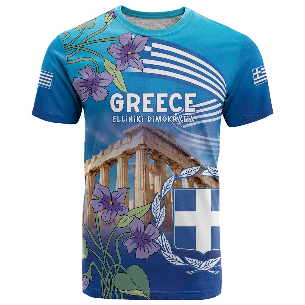 Greece Athens T Shirt Viola Odorata with Emblem Design - Wonder Print Shop