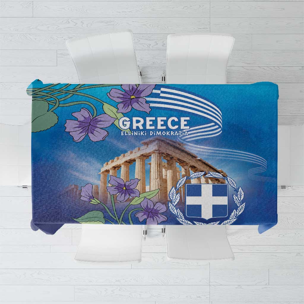 Greece Athens Tablecloth Viola Odorata with Emblem Design - Wonder Print Shop
