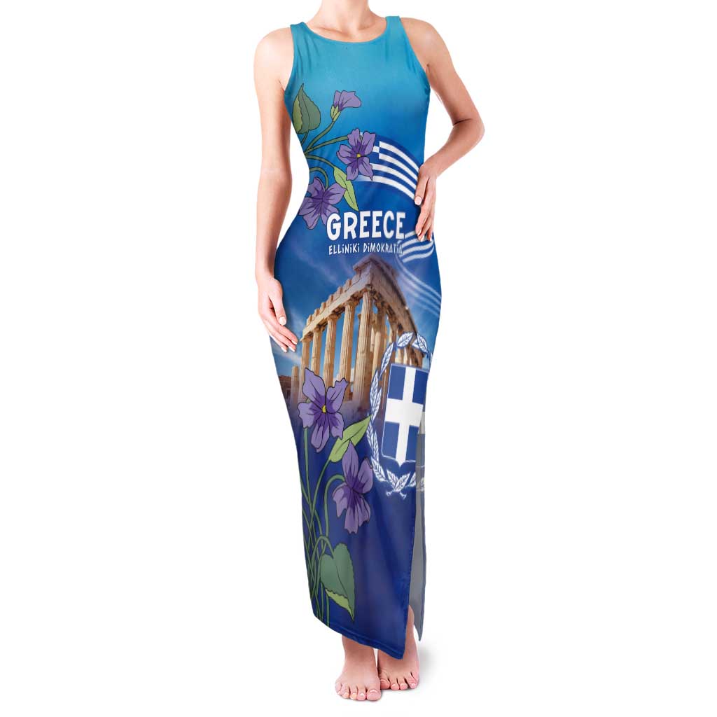 Greece Athens Tank Maxi Dress Viola Odorata with Emblem Design - Wonder Print Shop