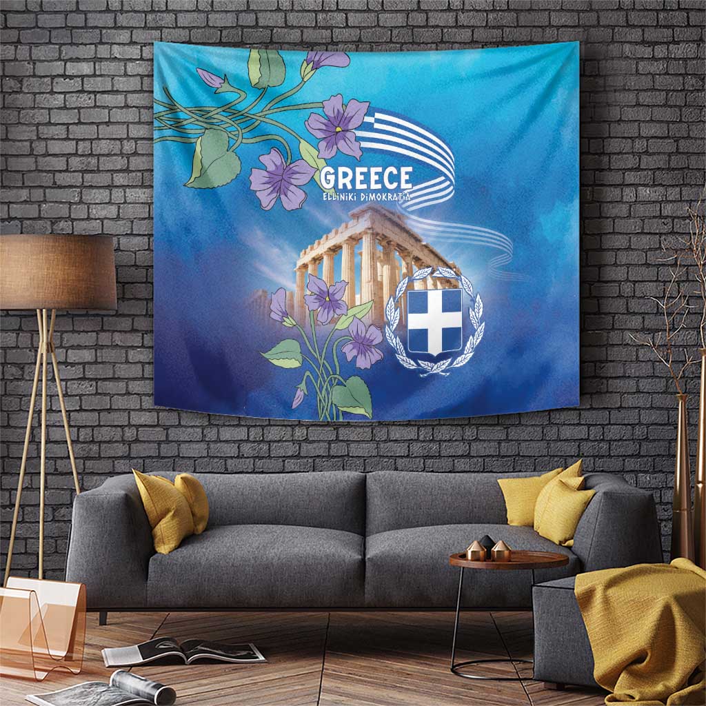 Greece Athens Tapestry Viola Odorata with Emblem Design - Wonder Print Shop