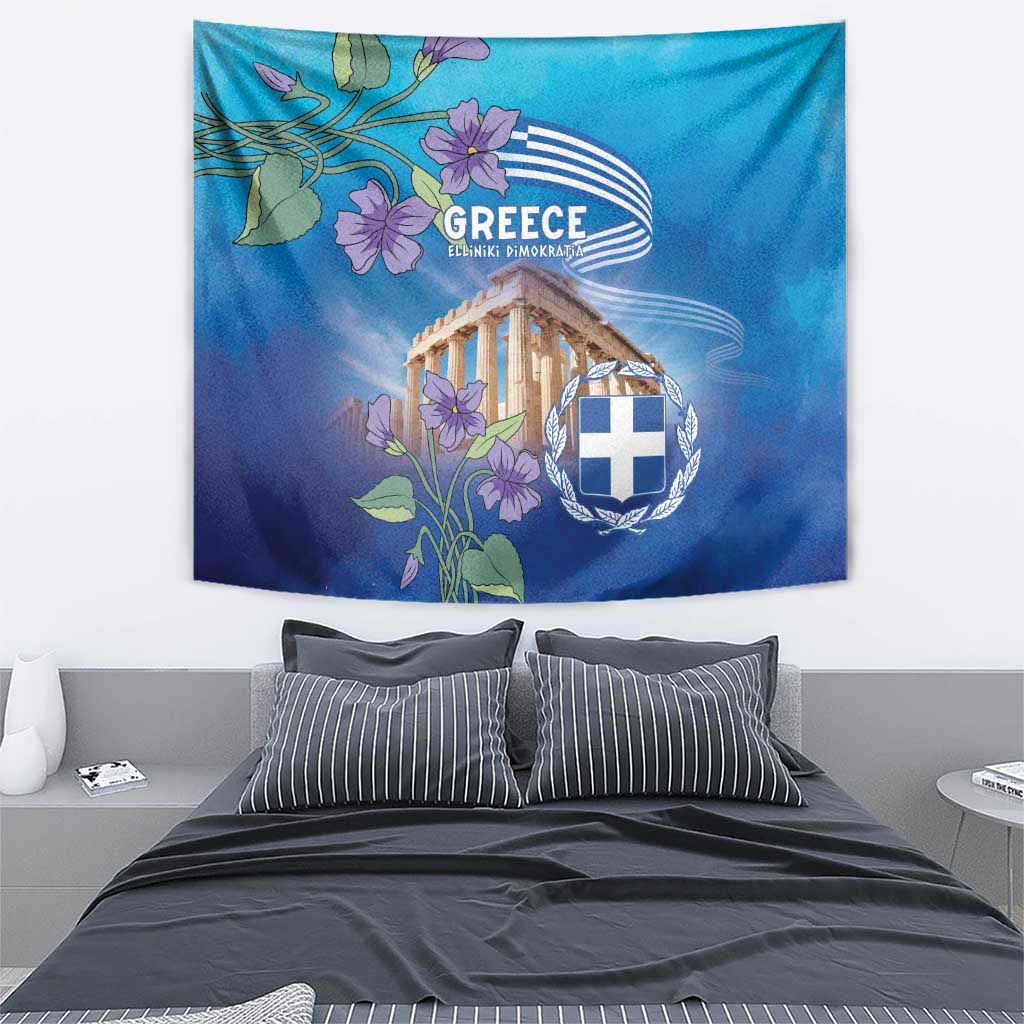Greece Athens Tapestry Viola Odorata with Emblem Design - Wonder Print Shop