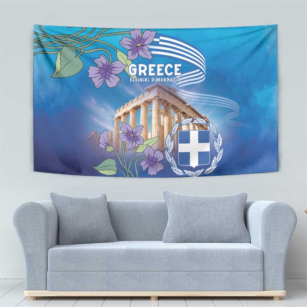 Greece Athens Tapestry Viola Odorata with Emblem Design - Wonder Print Shop