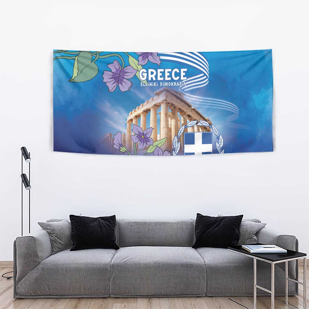 Greece Athens Tapestry Viola Odorata with Emblem Design - Wonder Print Shop