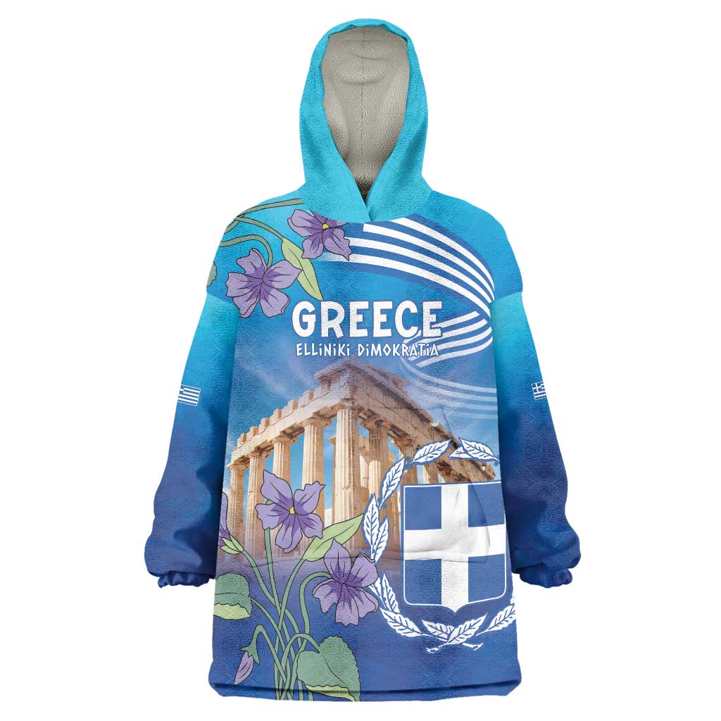 Greece Athens Wearable Blanket Hoodie Viola Odorata with Emblem Design - Wonder Print Shop