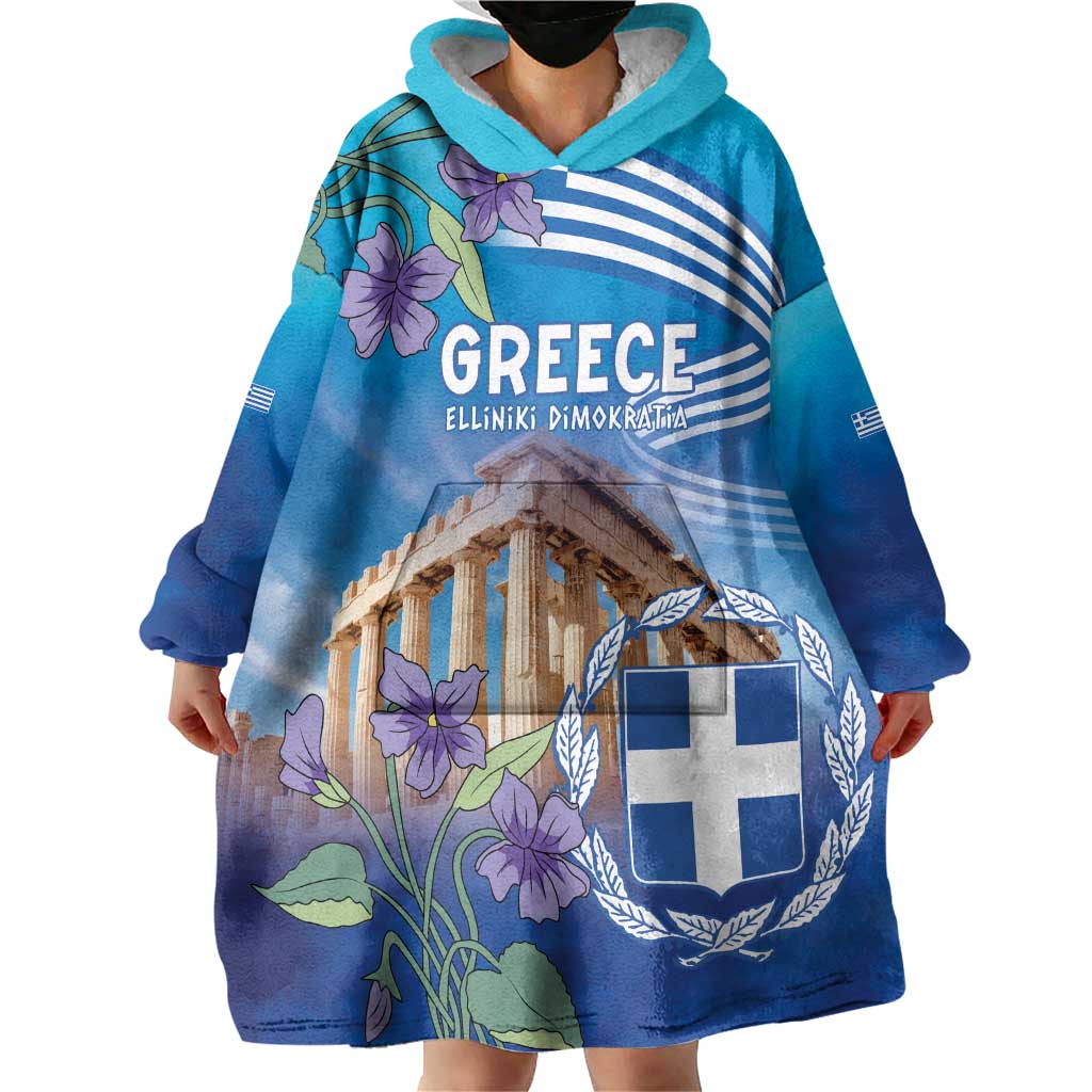 Greece Athens Wearable Blanket Hoodie Viola Odorata with Emblem Design - Wonder Print Shop