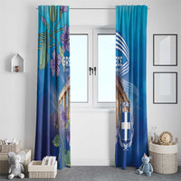 Greece Athens Window Curtain Viola Odorata with Emblem Design - Wonder Print Shop