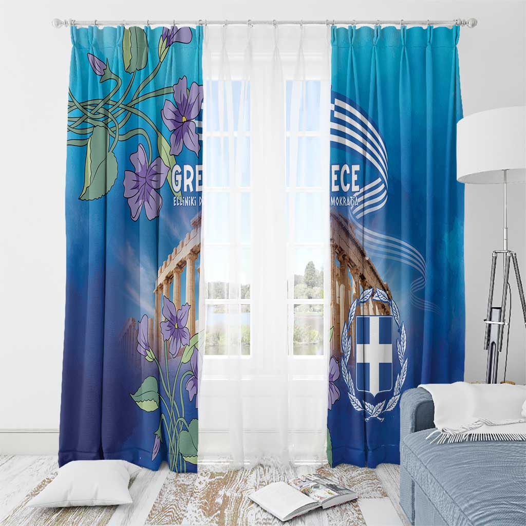 Greece Athens Window Curtain Viola Odorata with Emblem Design - Wonder Print Shop