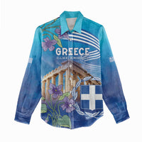 Greece Athens Women Casual Shirt Viola Odorata with Emblem Design - Wonder Print Shop