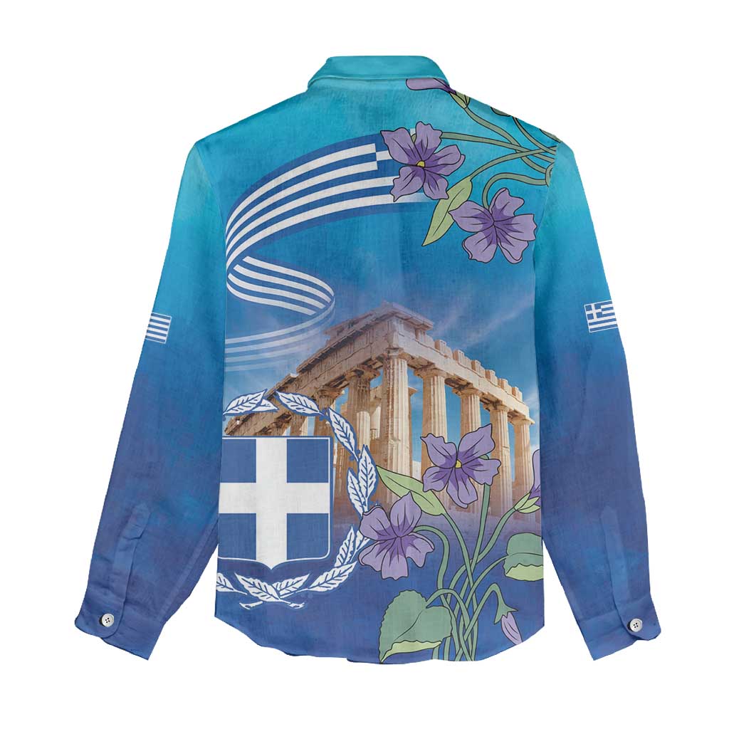 Greece Athens Women Casual Shirt Viola Odorata with Emblem Design - Wonder Print Shop