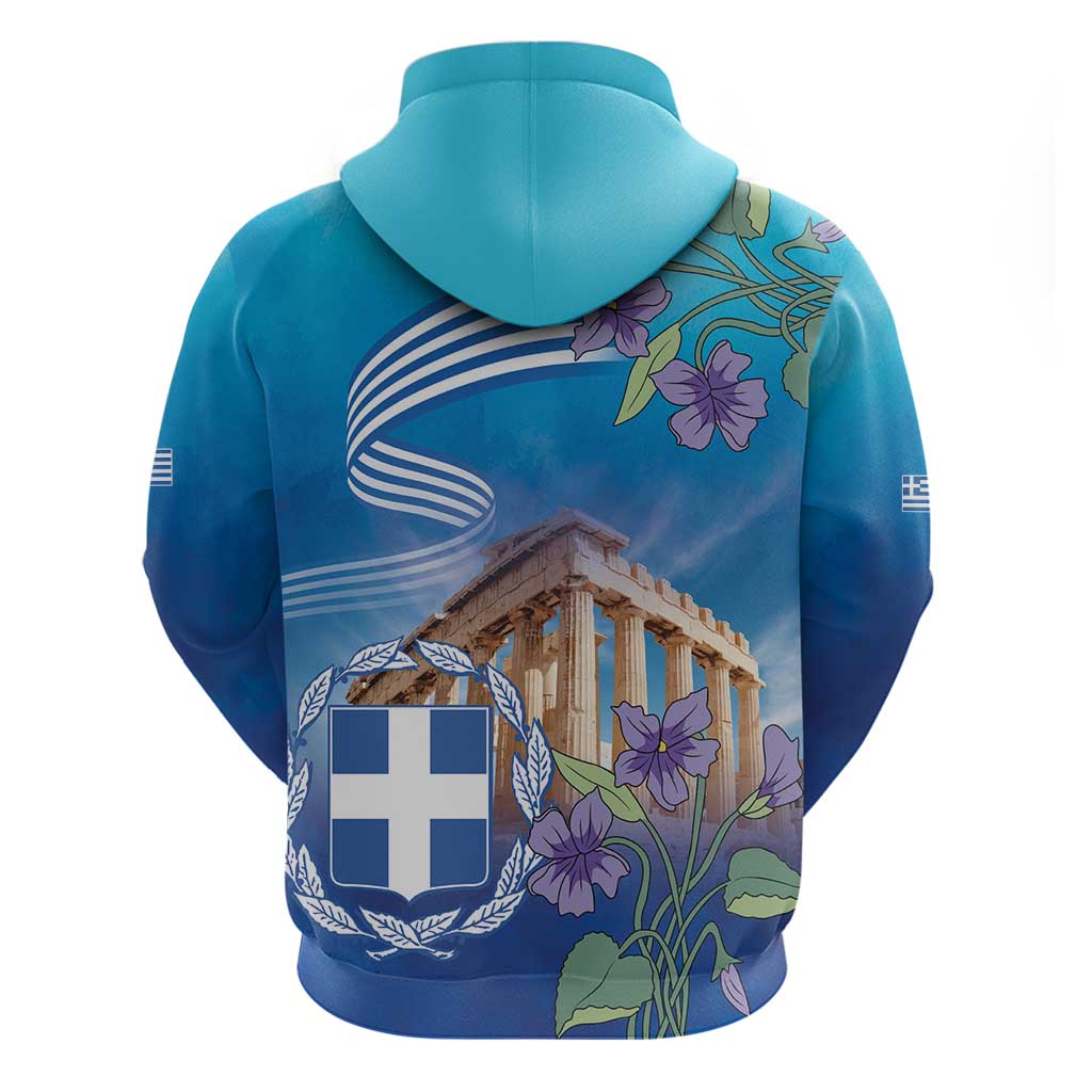 Greece Athens Zip Hoodie Viola Odorata with Emblem Design - Wonder Print Shop