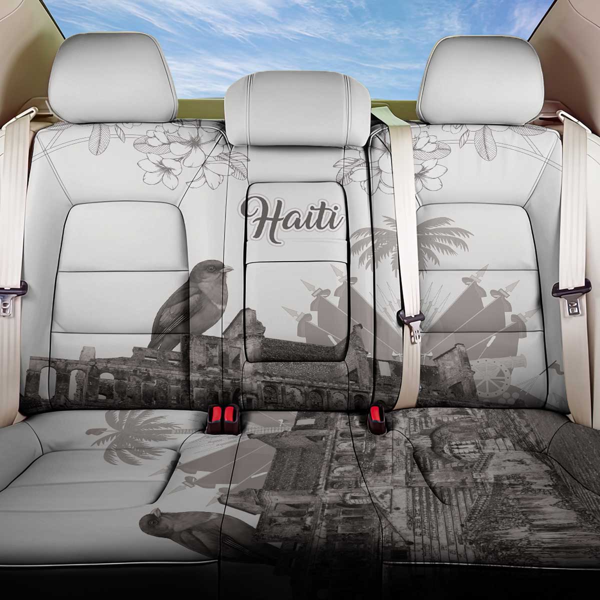 Haiti Citadelle Laferriere Back Car Seat Cover Hispaniolan Trogon and Plumeria - Wonder Print Shop