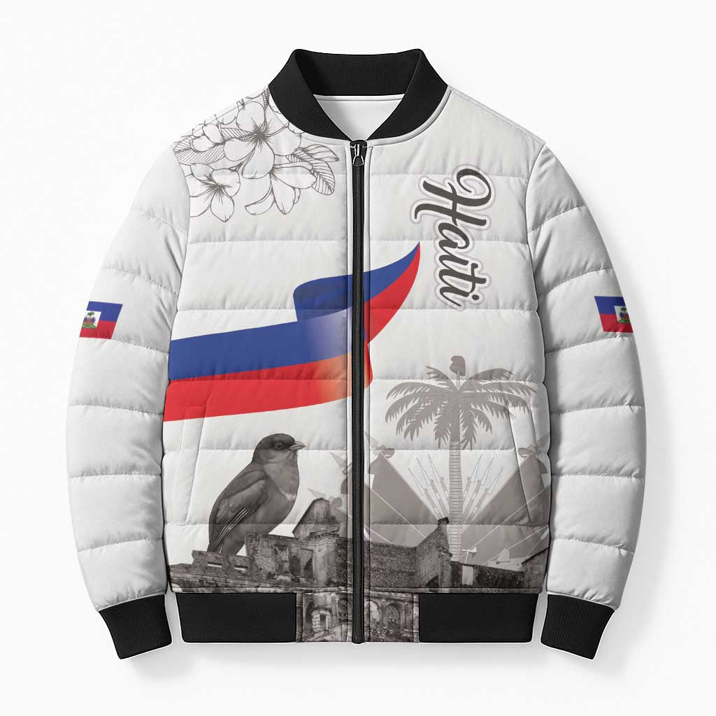 Haiti Citadelle Laferriere Bomber Puffer Jacket Hispaniolan Trogon and Plumeria - Wonder Print Shop