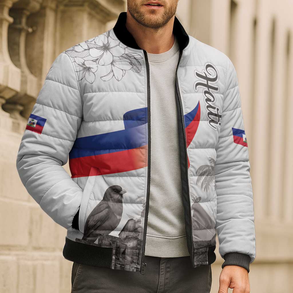 Haiti Citadelle Laferriere Bomber Puffer Jacket Hispaniolan Trogon and Plumeria - Wonder Print Shop