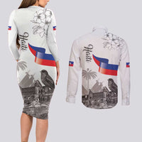 Haiti Citadelle Laferriere Couples Matching Long Sleeve Bodycon Dress and Long Sleeve Button Shirt Hispaniolan Trogon and Plumeria - Wonder Print Shop