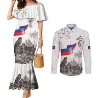 Haiti Citadelle Laferriere Couples Matching Mermaid Dress and Long Sleeve Button Shirt Hispaniolan Trogon and Plumeria - Wonder Print Shop