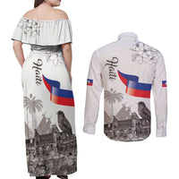 Haiti Citadelle Laferriere Couples Matching Off Shoulder Maxi Dress and Long Sleeve Button Shirt Hispaniolan Trogon and Plumeria - Wonder Print Shop