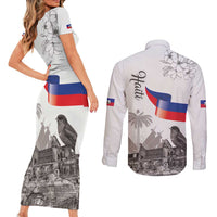 Haiti Citadelle Laferriere Couples Matching Short Sleeve Bodycon Dress and Long Sleeve Button Shirt Hispaniolan Trogon and Plumeria - Wonder Print Shop